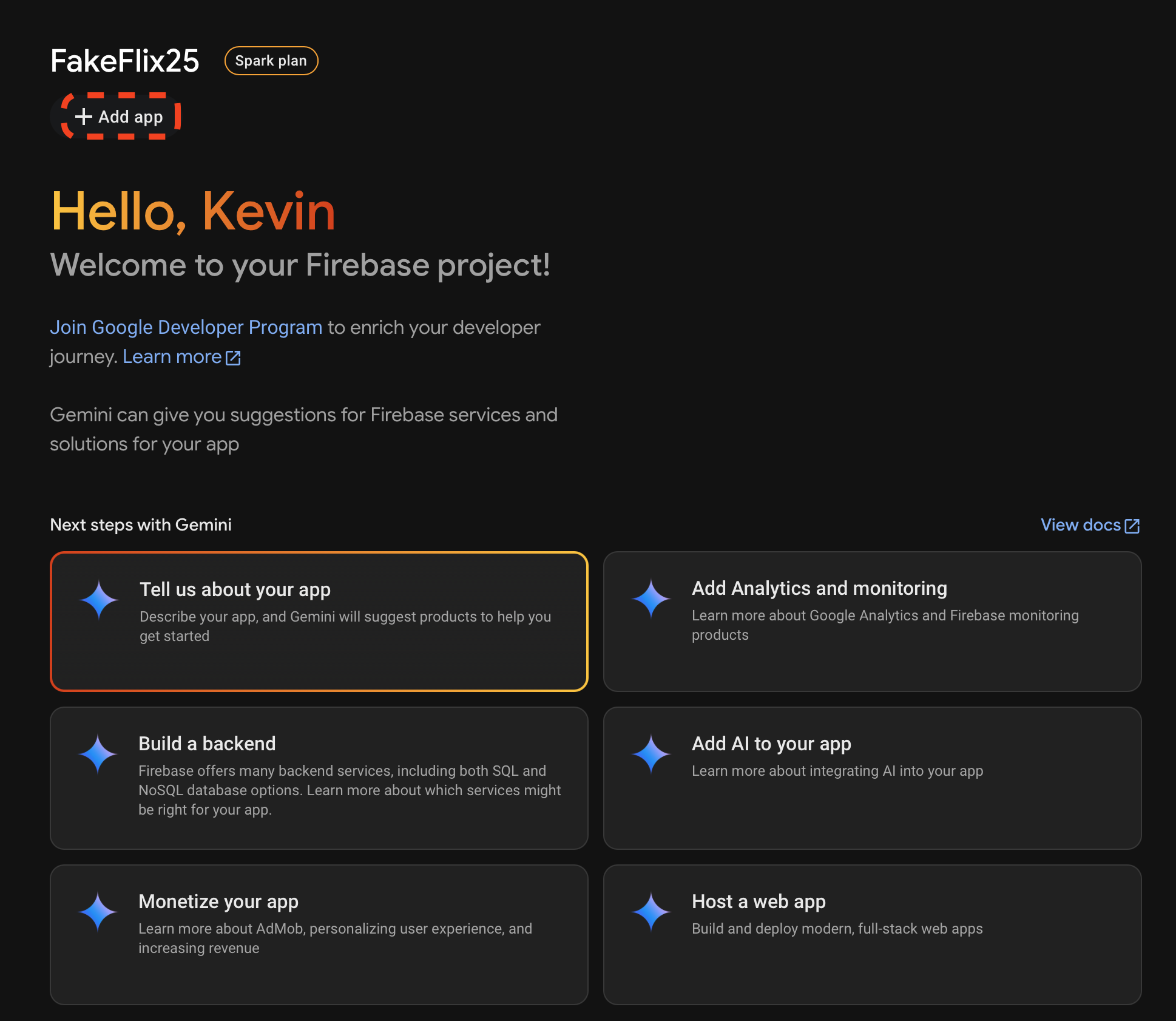 Firebase Create Project Page