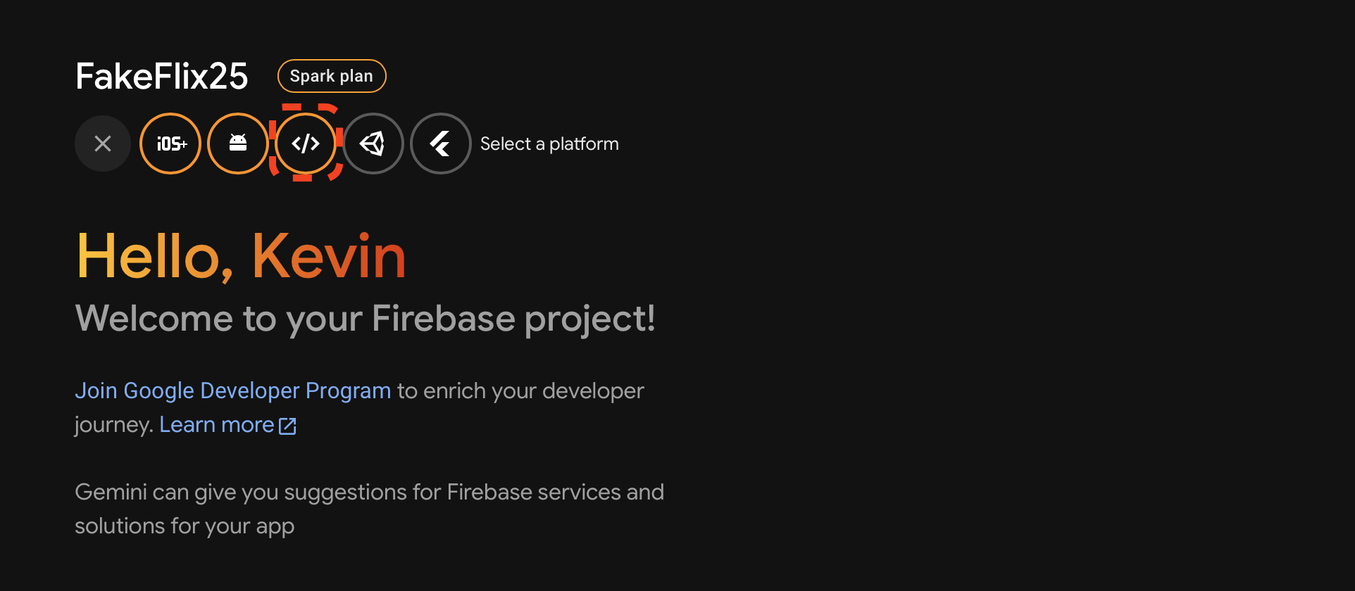 Firebase Create Project Page