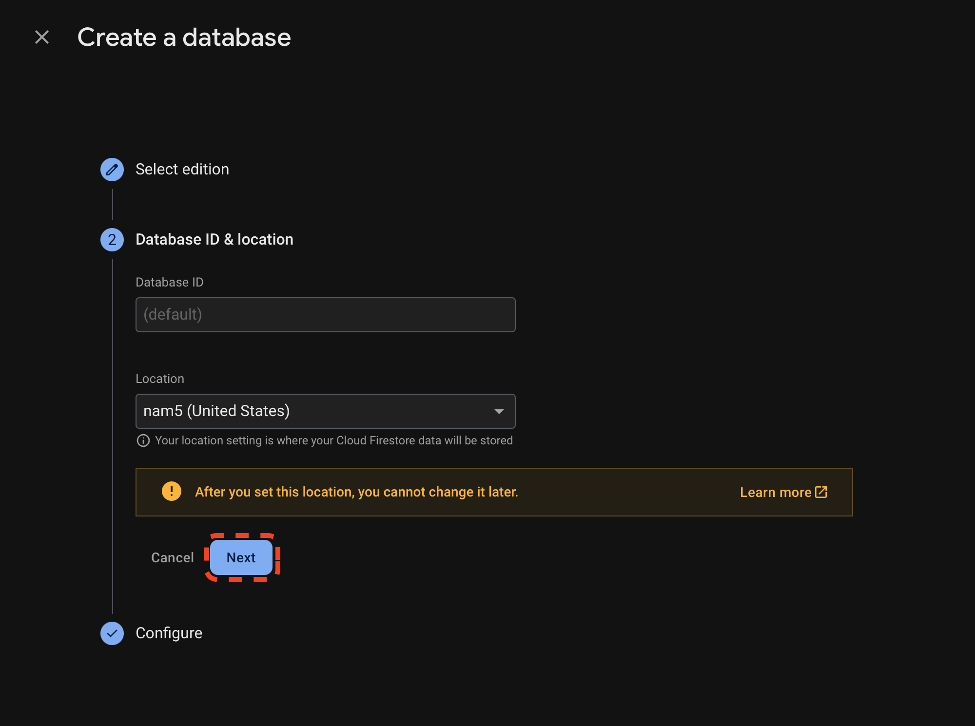 Firebase Create Project Page