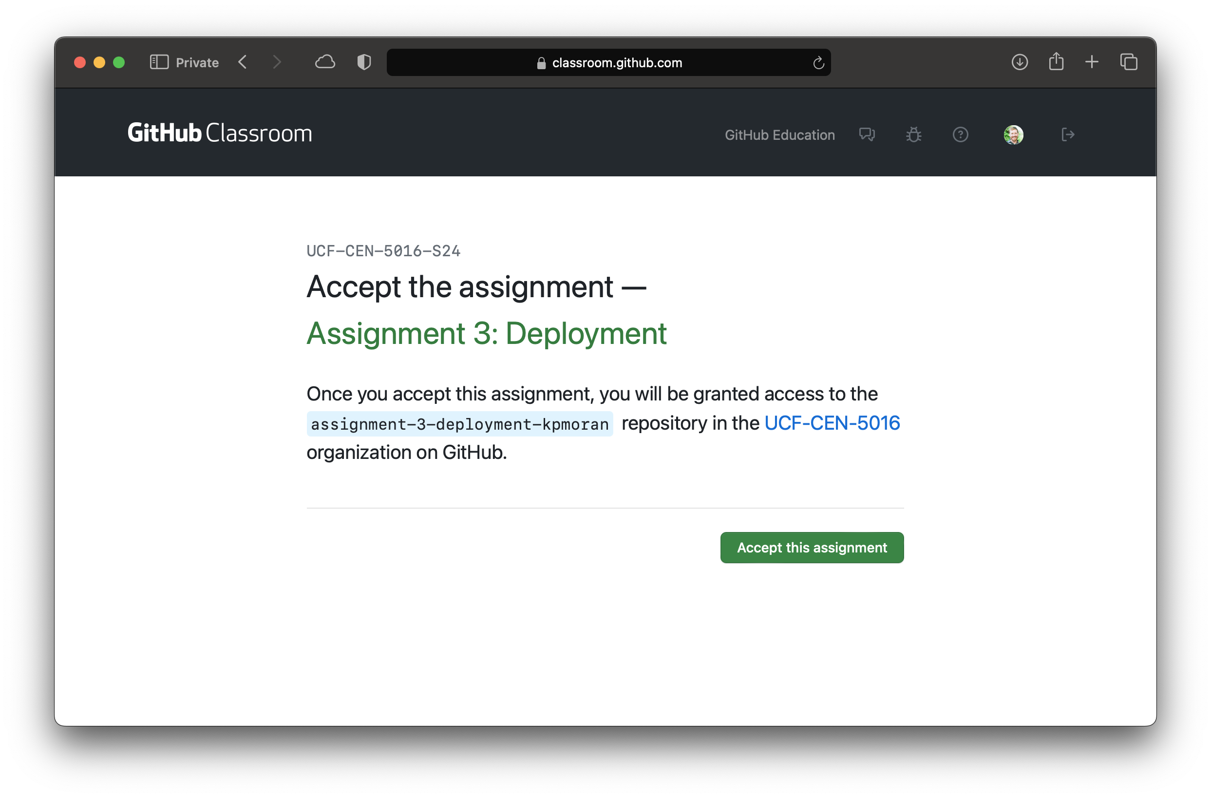 Github Classroom Accept Screen